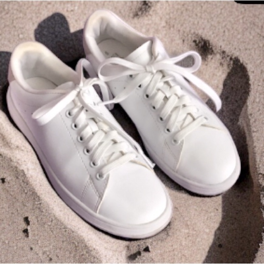 White Faux Leather Tennis Shoes *FIRM PRICE*